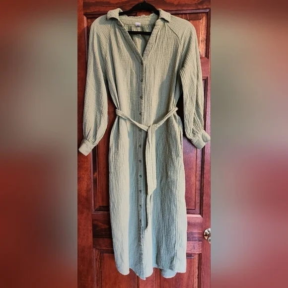 Old Navy Long-Sleeve Waist-Defined Midi Dress - Sage Green - Size Small - Picture 6 of 11